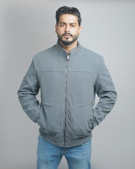 Men's Luxury Wool Blend Bomber Jacket with Faux Fur Shearling Collar