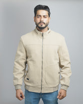 Men's Luxury Wool Blend Bomber Jacket with Faux Fur Shearling Collar