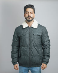 Men's Quilted Puffer Jacket with Sherpa Collar