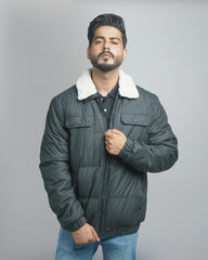 Men's Quilted Puffer Jacket with Sherpa Collar