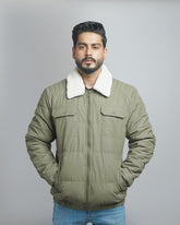 Men's Quilted Puffer Jacket with Sherpa Collar