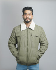 Men's Quilted Puffer Jacket with Sherpa Collar