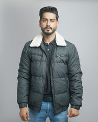Men's Puffer Bomber Jacket with Sherpa Collar