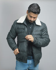 Men's Puffer Bomber Jacket with Sherpa Collar