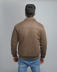 Men's Suede Bomber Jacket with Warm Sherpa Lining