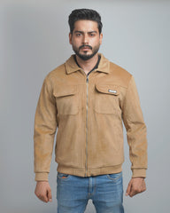 Men's Suede Bomber Jacket with Warm Sherpa Lining