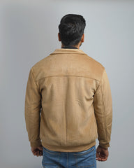 Men's Suede Bomber Jacket with Warm Sherpa Lining