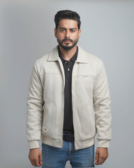 Men's Suede Bomber Jacket with Warm Sherpa Lining