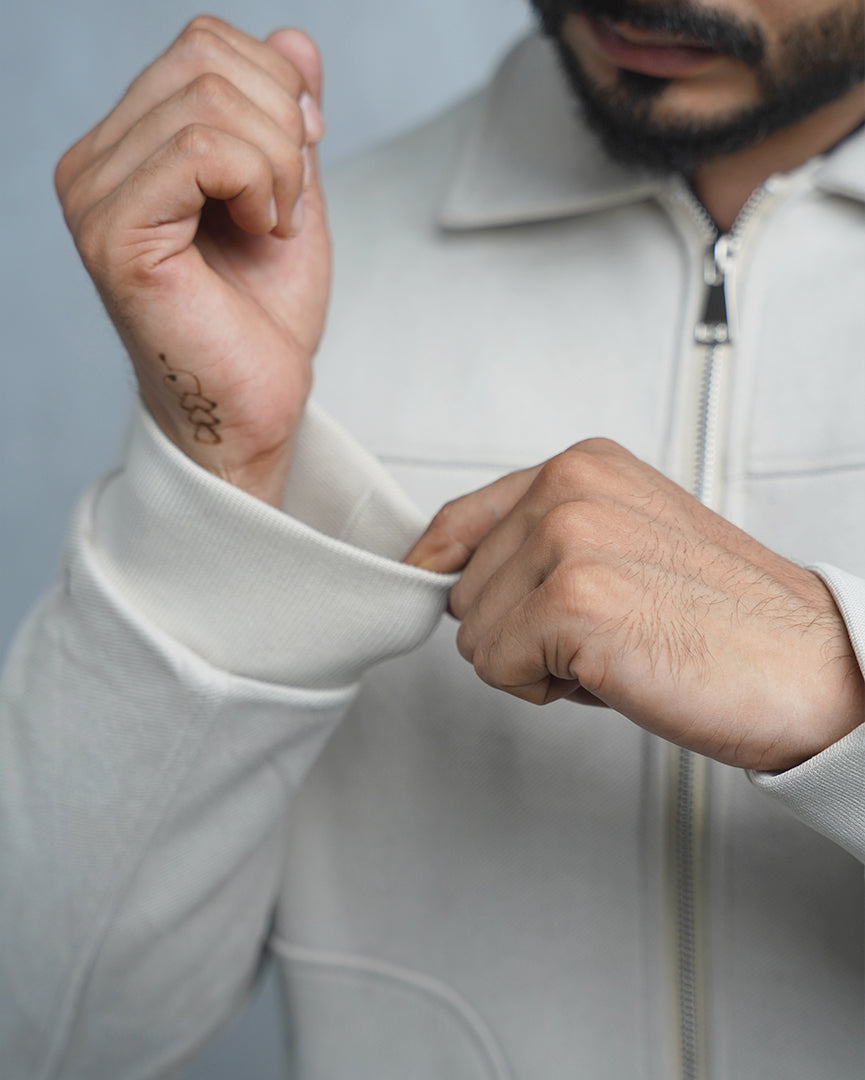 Men's Suede Bomber Jacket with Warm Sherpa Lining