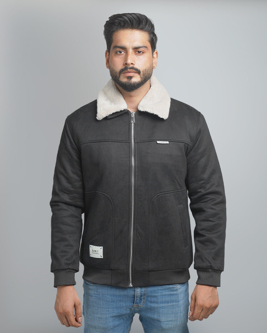 Men's Suede Bomber Jacket with Warm Sherpa Lining