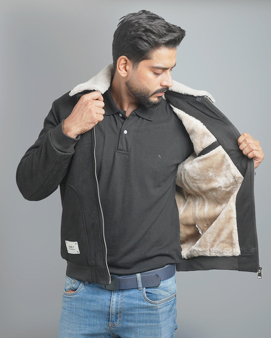 Men's Suede Bomber Jacket with Warm Sherpa Lining