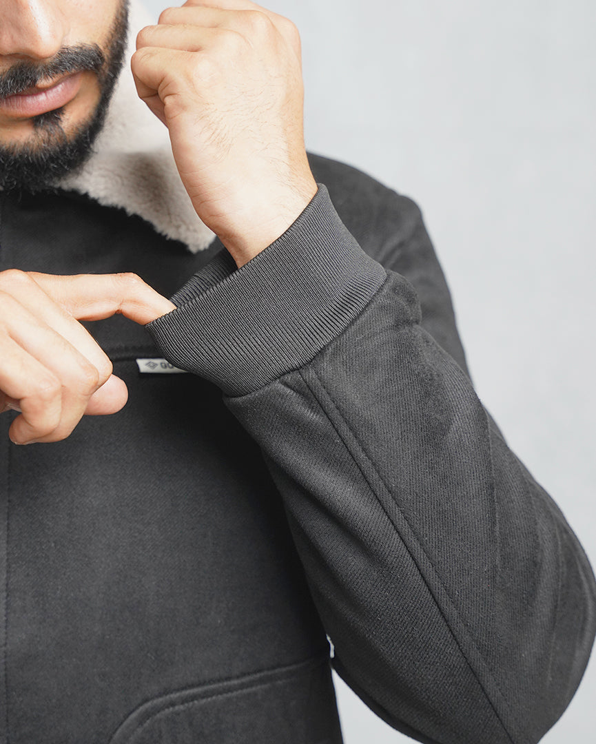 Men's Suede Bomber Jacket with Warm Sherpa Lining