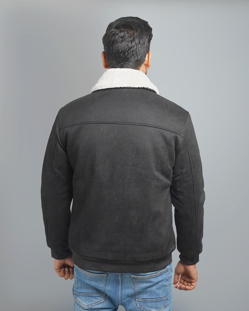 Men's Suede Bomber Jacket with Warm Sherpa Lining