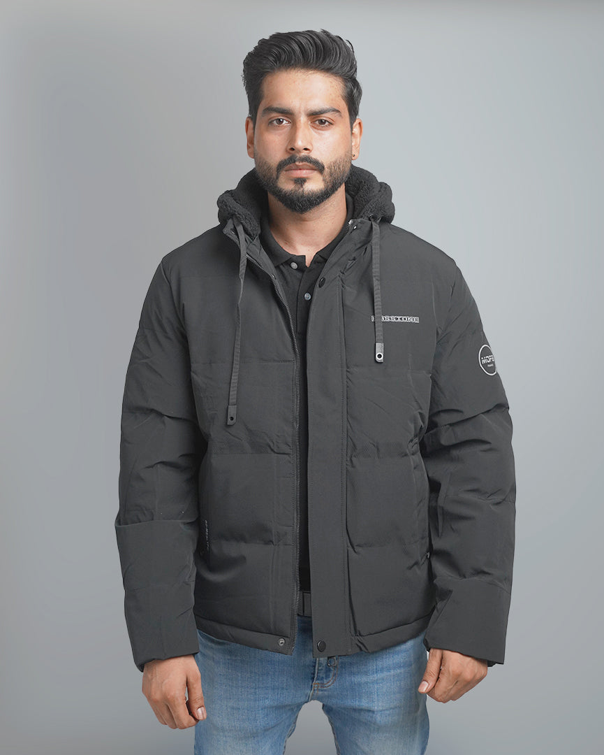 Men's Hooded Puffer Jacket with Fleece Lining