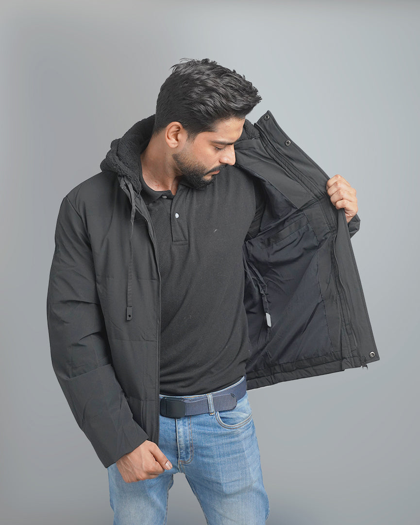Men's Hooded Puffer Jacket with Fleece Lining
