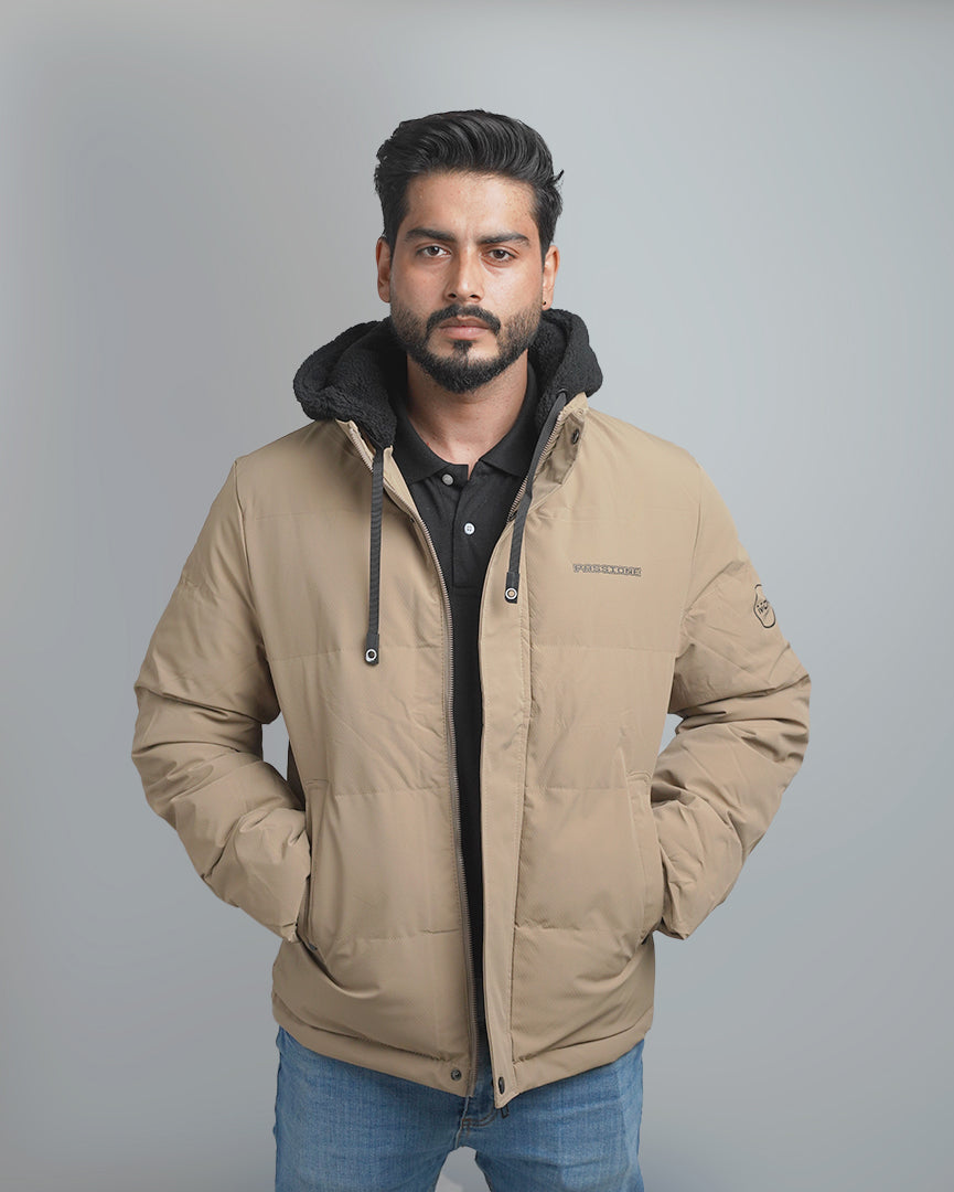 Men's Hooded Puffer Jacket with Fleece Lining