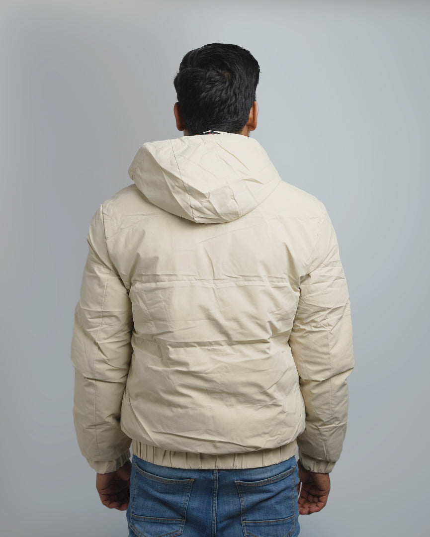 Men's Hooded Puffer Jacket with Patterned Lining