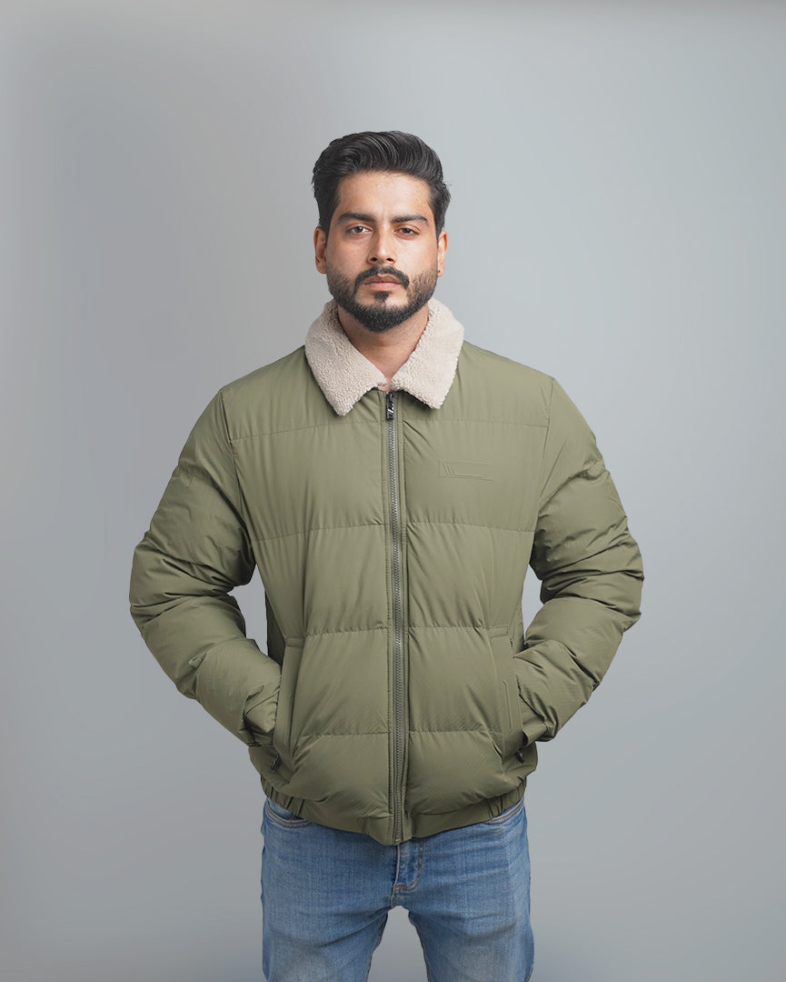 Men's Puffer Bomber Jacket with Sherpa Collar
