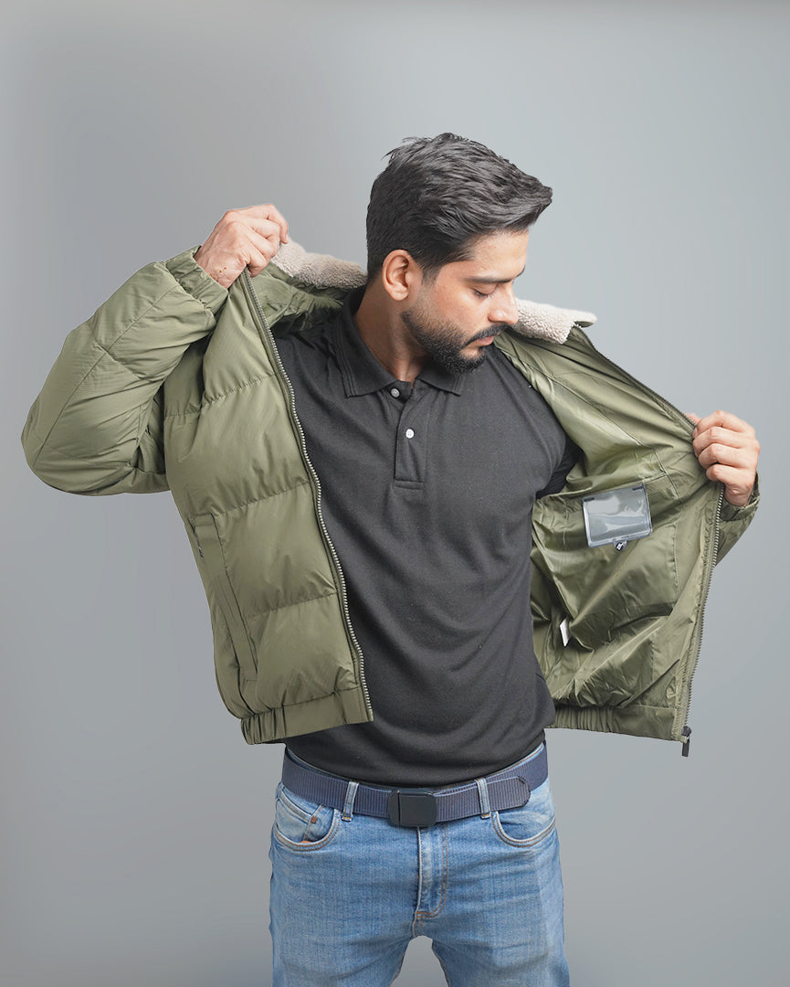 Men's Puffer Bomber Jacket with Sherpa Collar