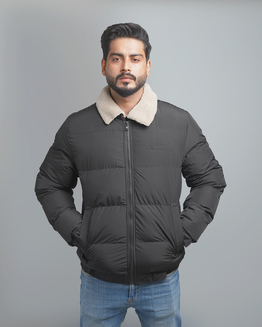 Men's Puffer Bomber Jacket with Sherpa Collar