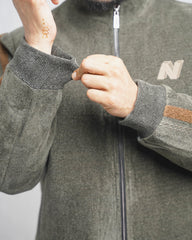 Men's Zip-Up Fleece Jacket with Contrast Stripe Detail - High Collar Sportswear