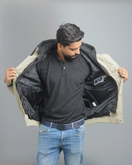 Men's Varsity Style Puffer Jacket with Hood - Embroidered Insulated Bomber