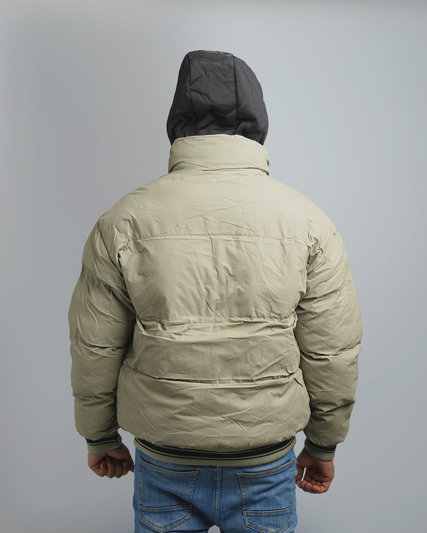 Men's Varsity Style Puffer Jacket with Hood - Embroidered Insulated Bomber