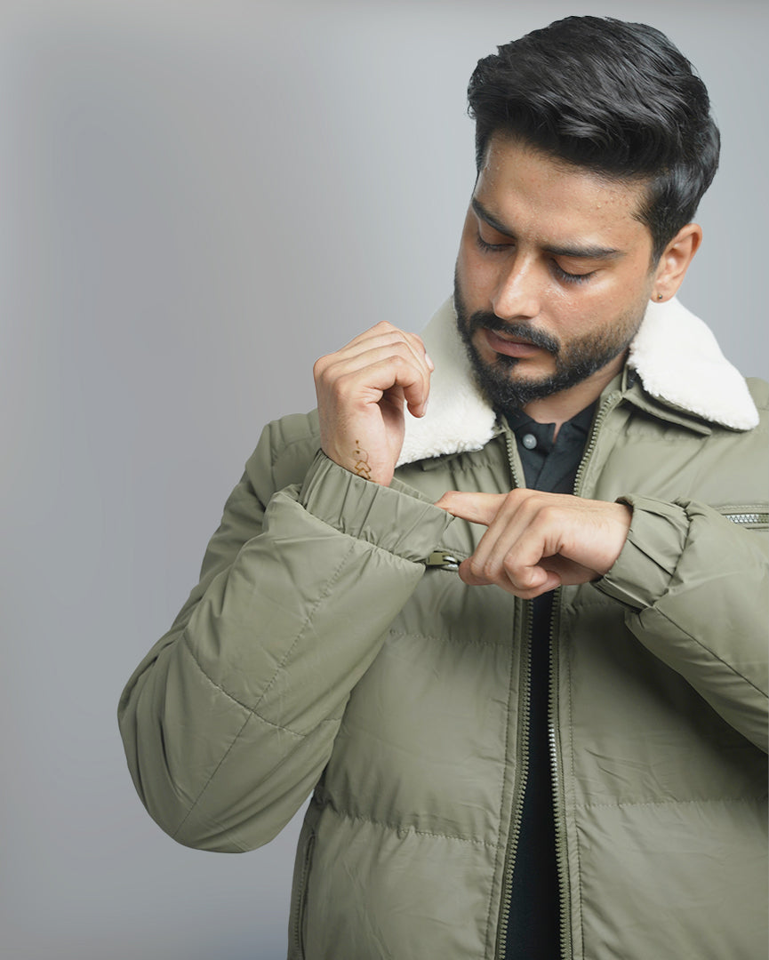 Men's Puffer Bomber Jacket with Sherpa Collar
