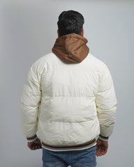 Men's Varsity Style Puffer Jacket with Hood - Embroidered Insulated Bomber