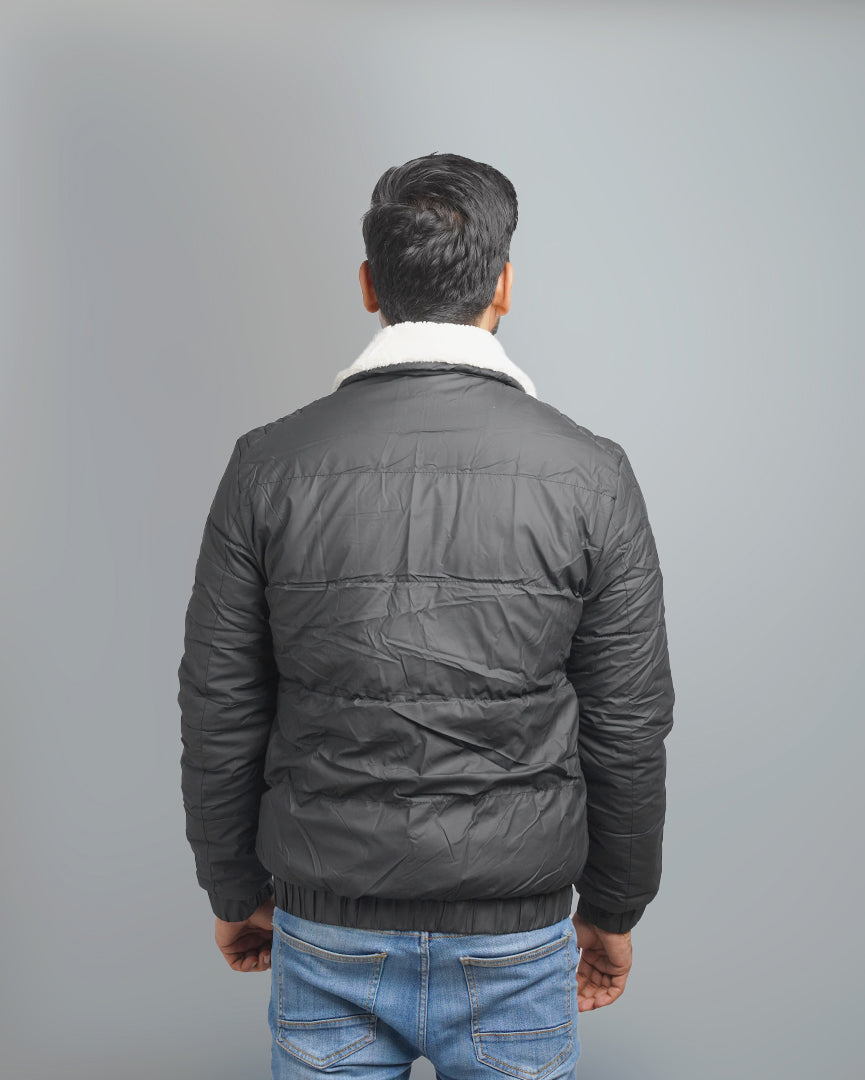 Men's Insulated Puffer Jacket with Plush Shearling Collar