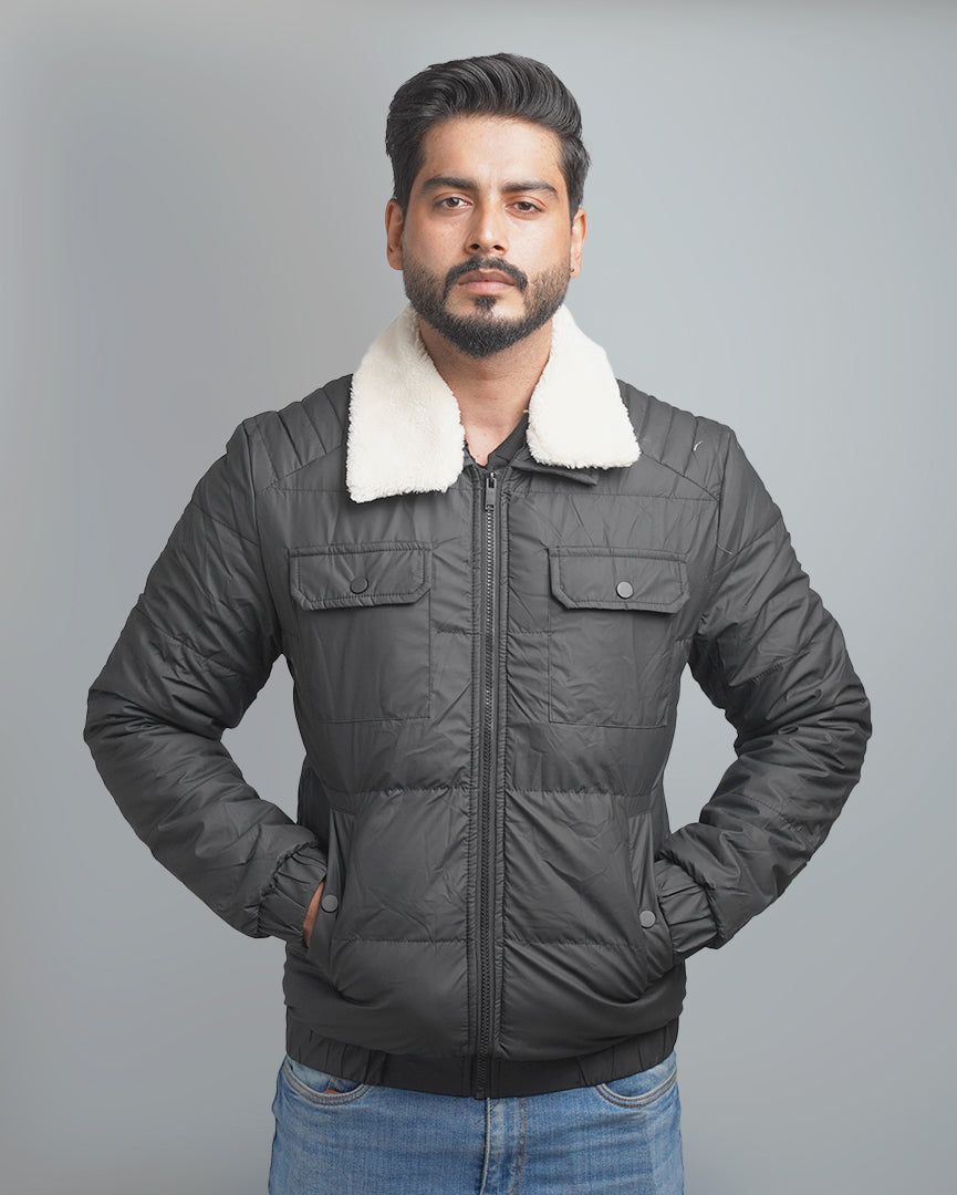 Men's Insulated Puffer Jacket with Plush Shearling Collar