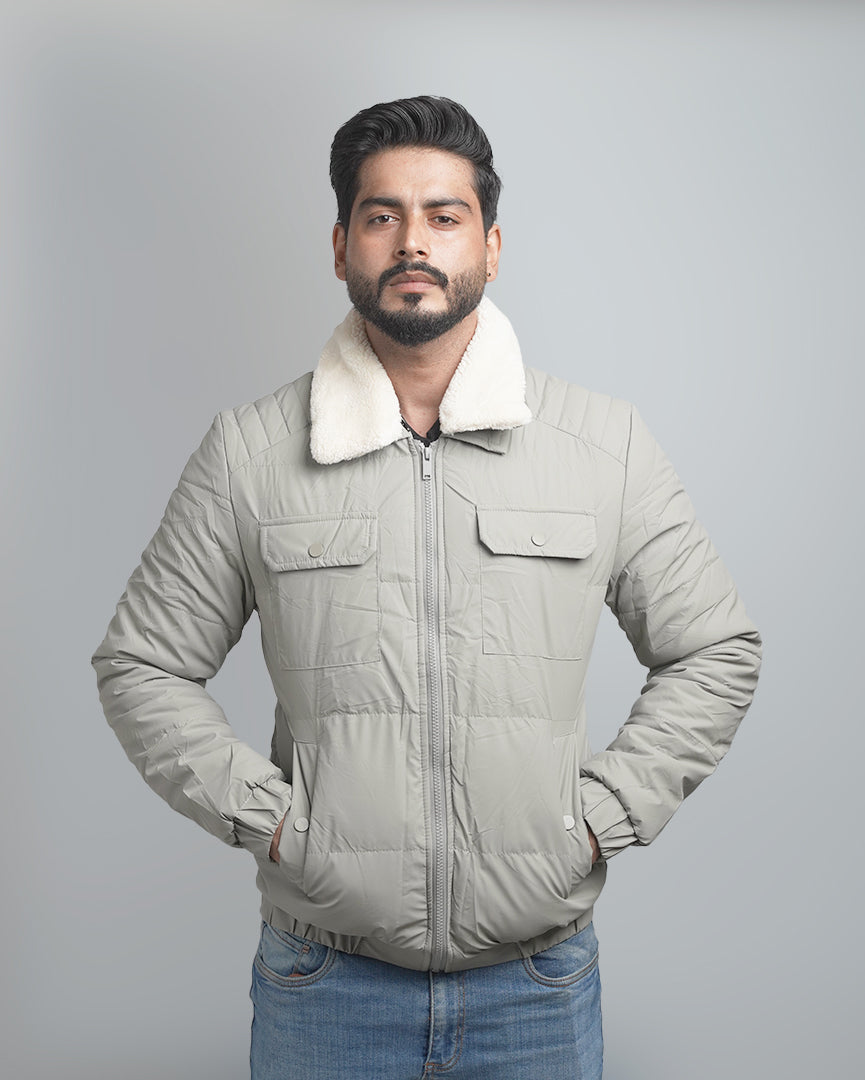 Men's Insulated Puffer Jacket with Plush Shearling Collar