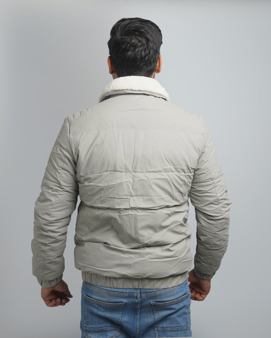 Men's Insulated Puffer Jacket with Plush Shearling Collar
