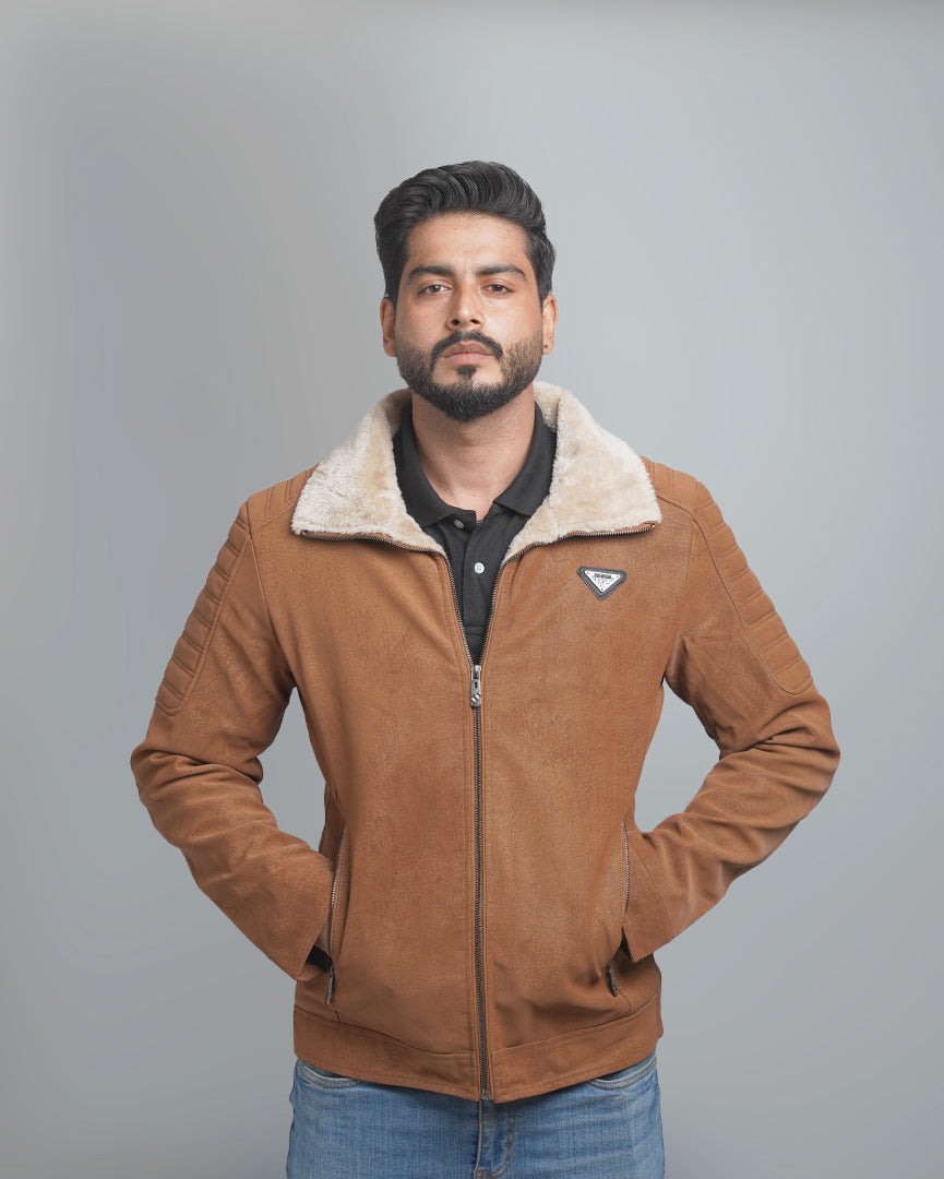 Men's Faux Suede Shearling Lined Jacket - Warm Winter Bomber