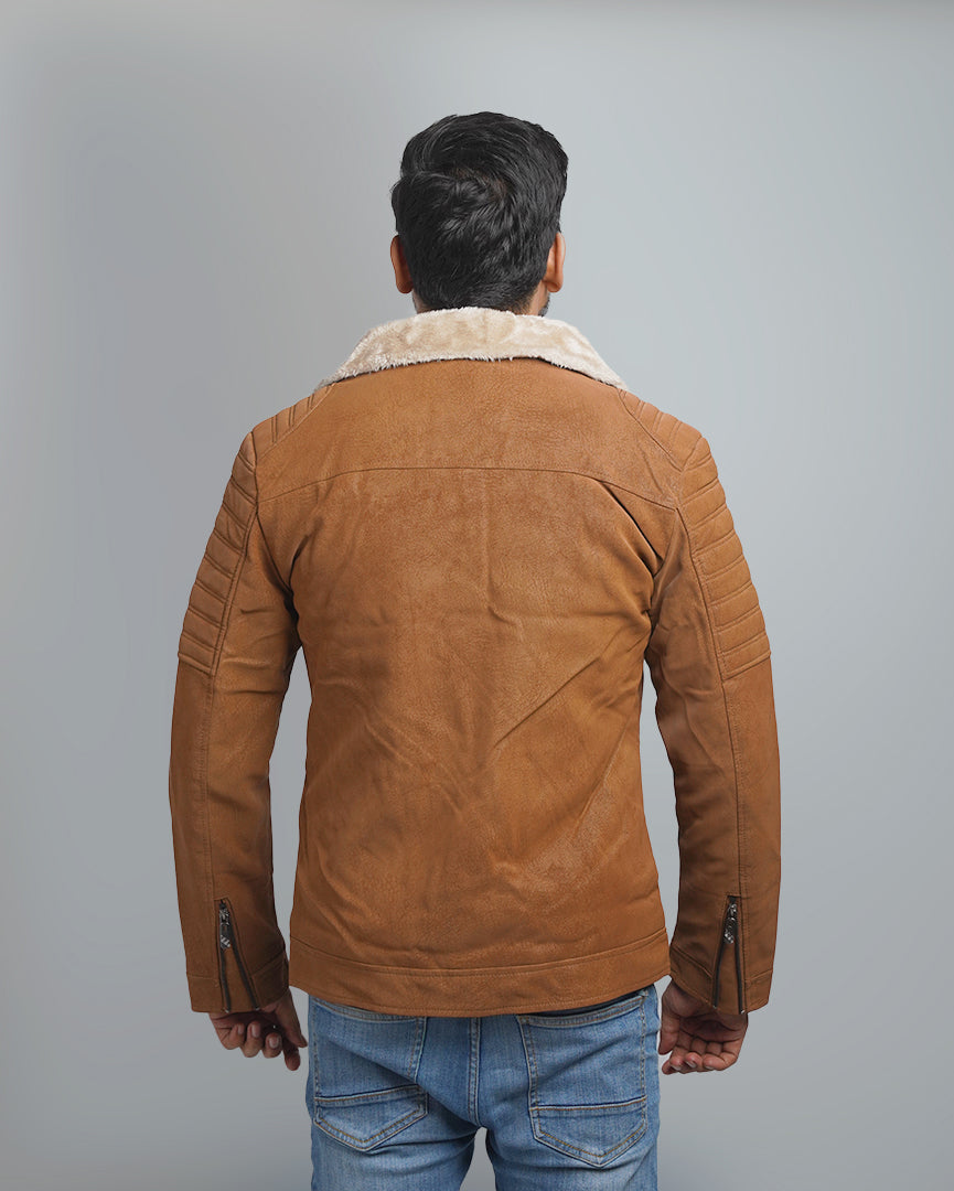 Men's Faux Suede Shearling Lined Jacket - Warm Winter Bomber