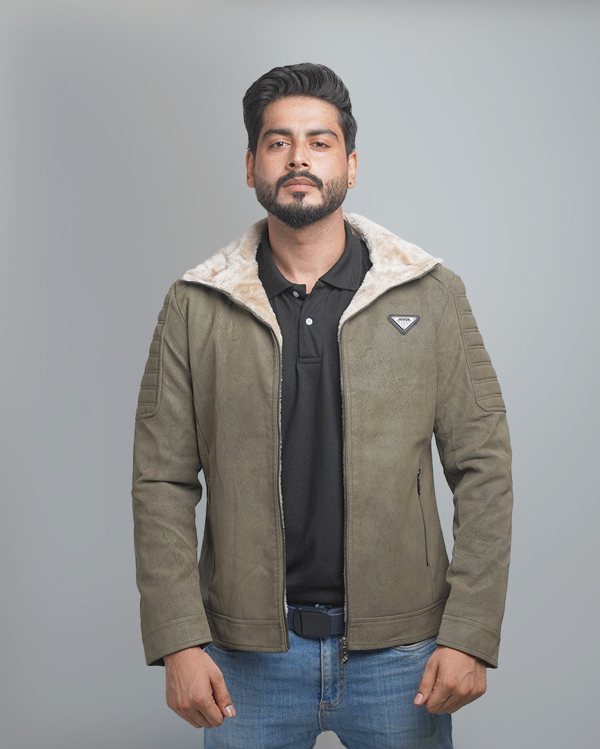 Men's Faux Suede Shearling Lined Jacket - Warm Winter Bomber