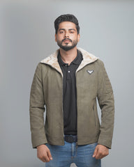 Men's Faux Suede Shearling Lined Jacket - Warm Winter Bomber