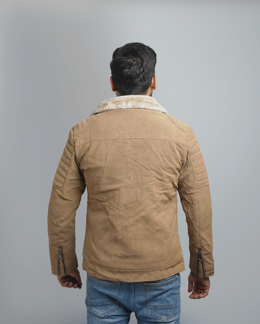 Men's Faux Suede Shearling Lined Jacket - Warm Winter Bomber
