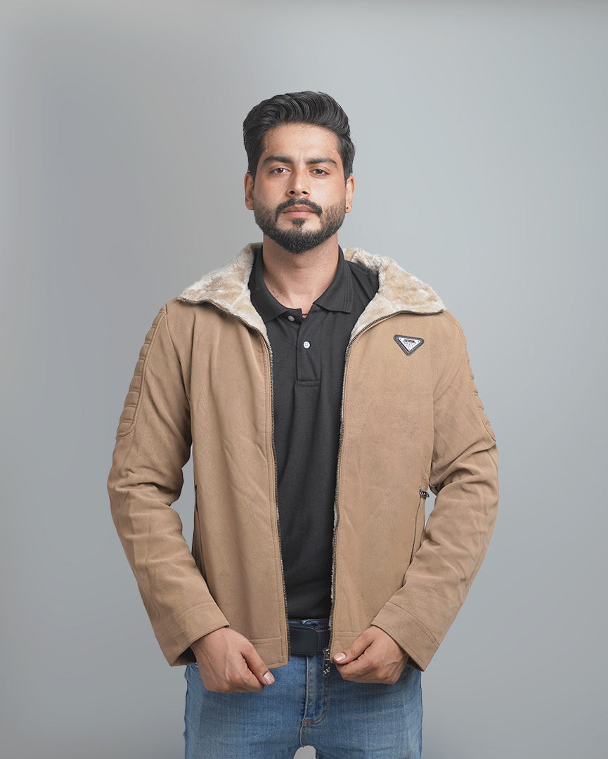 Men's Faux Suede Shearling Lined Jacket - Warm Winter Bomber