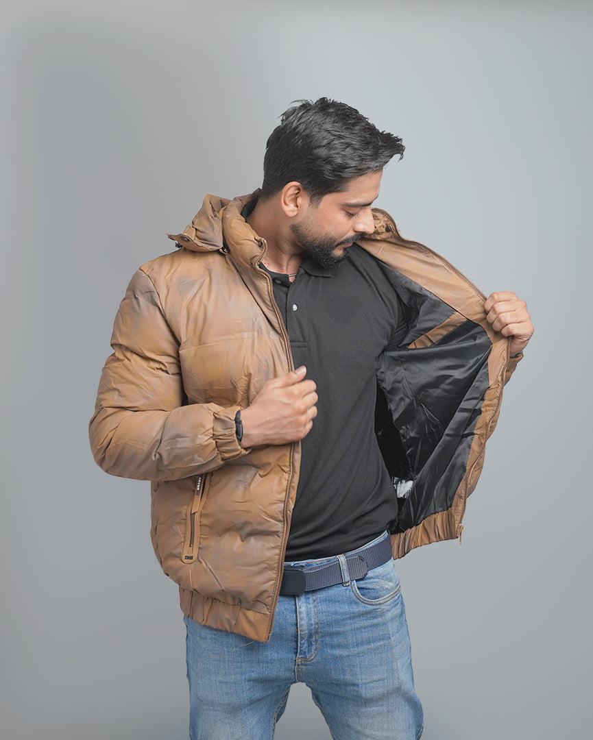 Men's Insulated Puffer Jacket with Hood - Quilted Winter Bomber