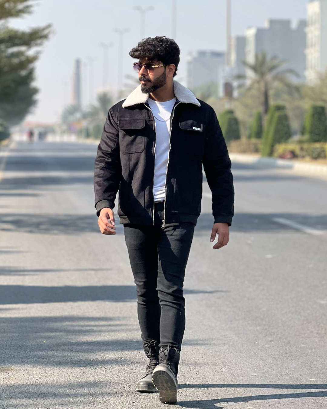 Men's Suede Bomber Jacket with Warm Sherpa Lining