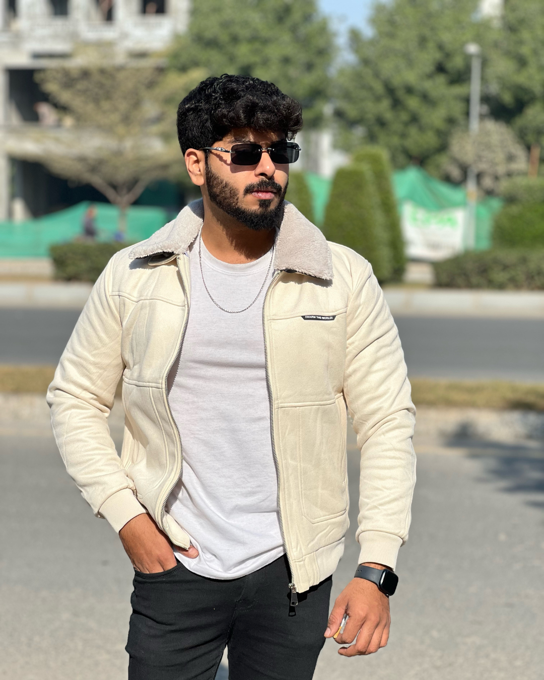 Men's Suede Bomber Jacket with Warm Sherpa Lining