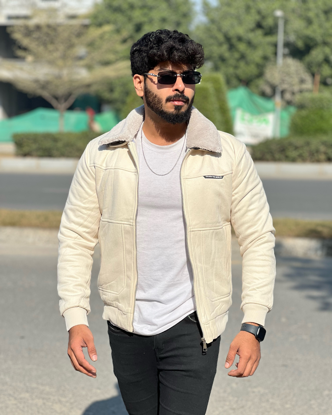 Men's Suede Bomber Jacket with Warm Sherpa Lining