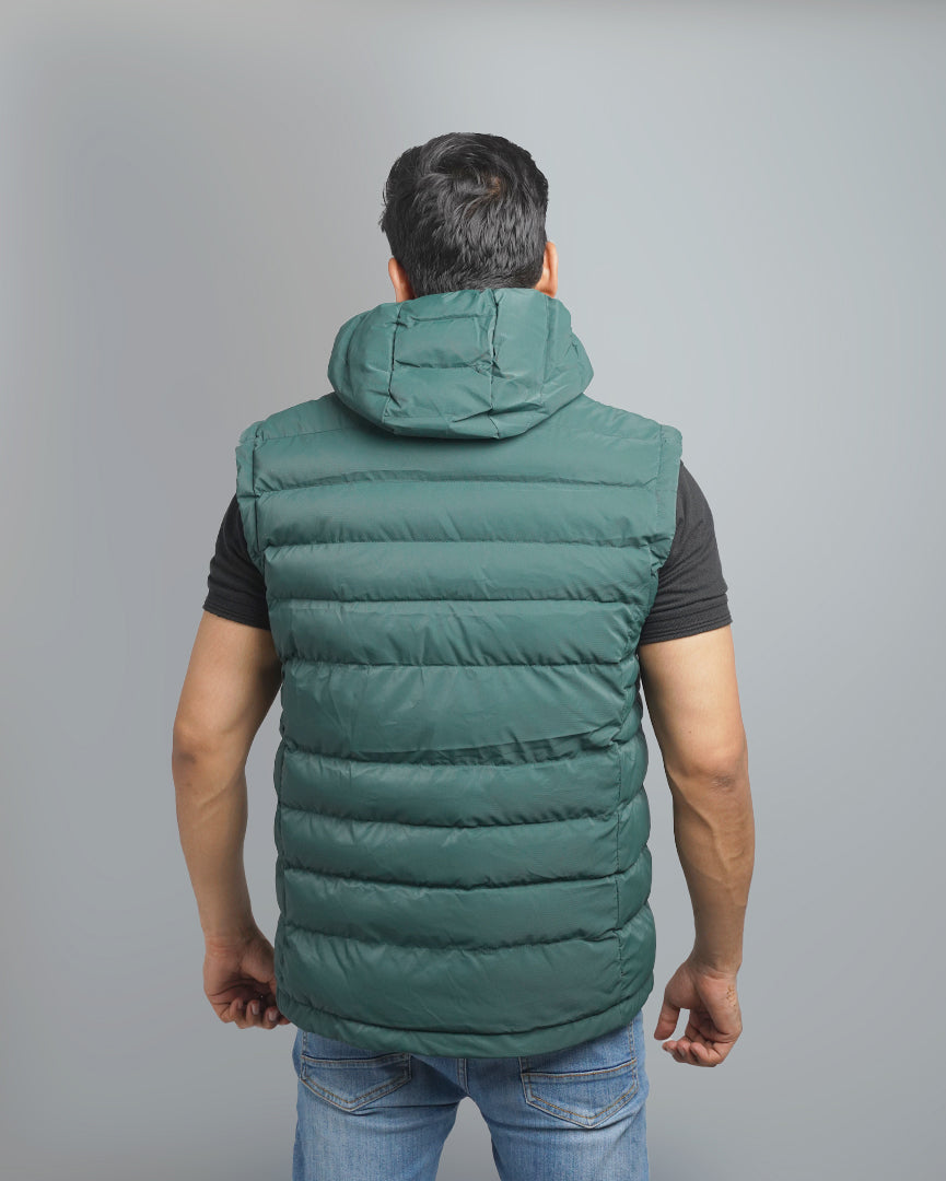 Men's Insulated Puffer Vest with Hood - Quilted Sleeveless Jacket