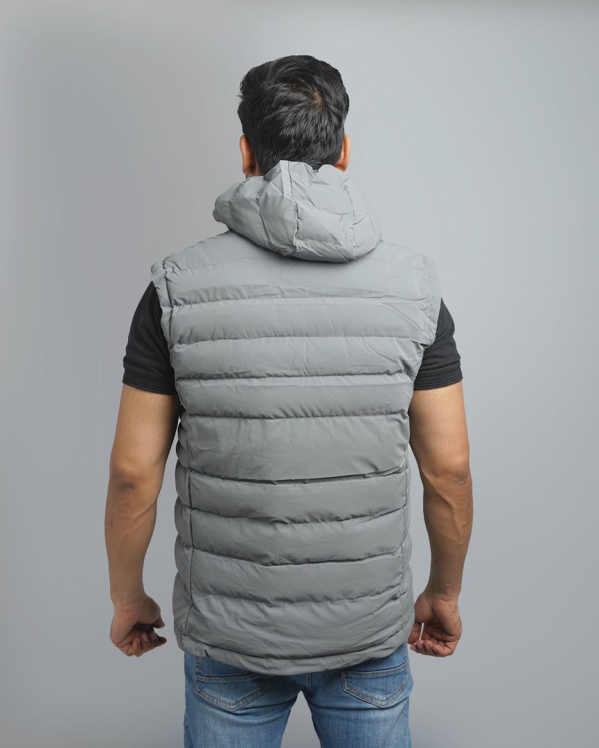 Men's Insulated Puffer Vest with Hood - Quilted Sleeveless Jacket