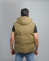 Men's Color Block Puffer Vest with Hood - Insulated Outdoor Sleeveless Jacket