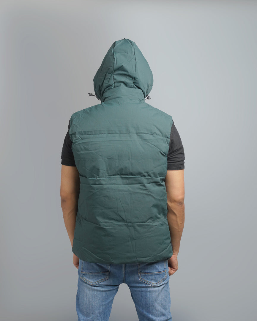 Men's Color Block Puffer Vest with Hood - Insulated Outdoor Sleeveless Jacket