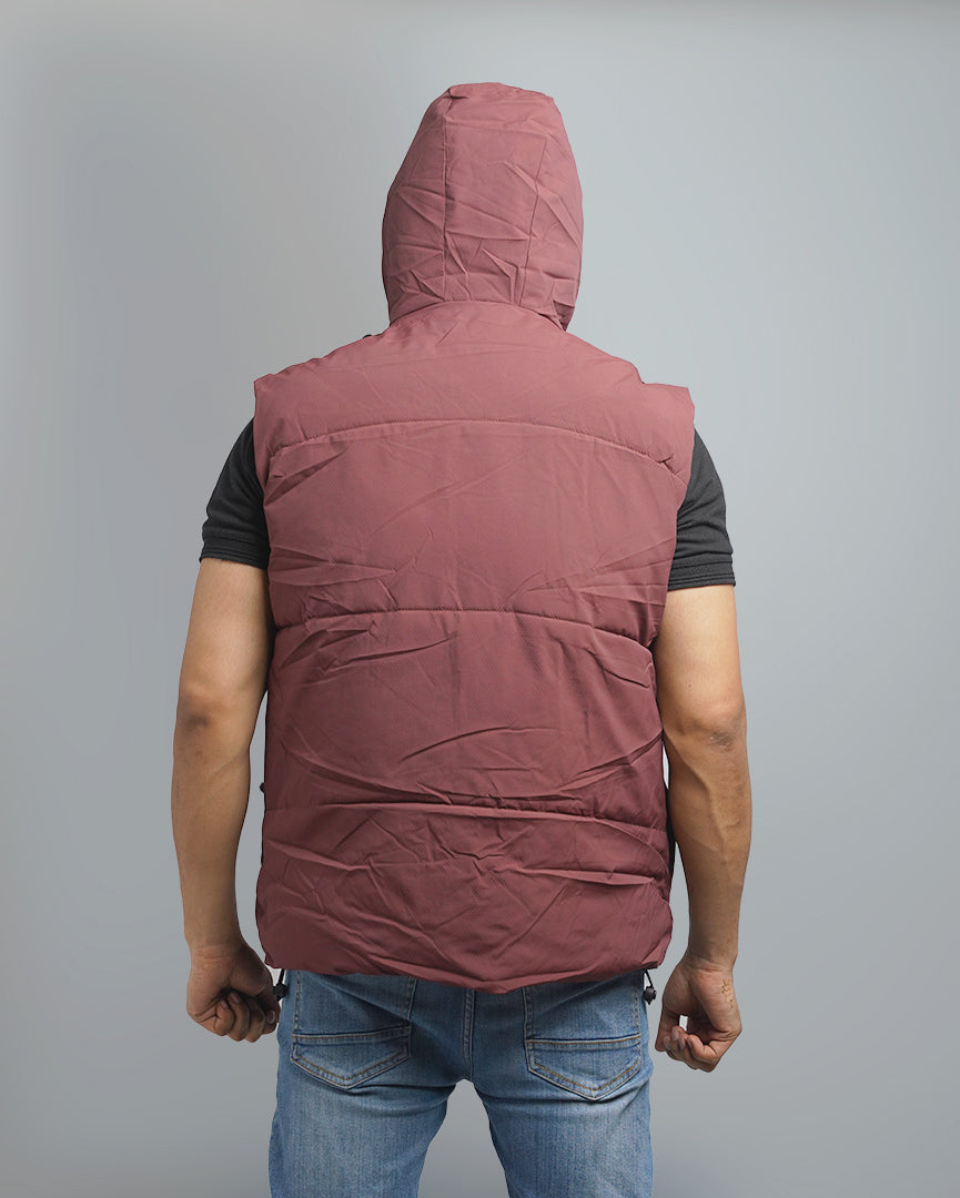 Men's Hooded Puffer Vest with Plush Lining - Warm and Insulated Sleeveless Outerwear