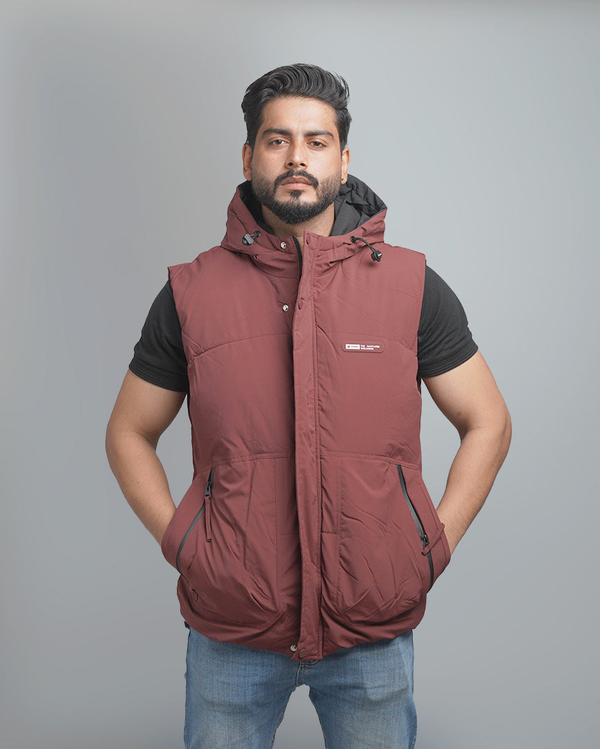 Men's Hooded Puffer Vest with Plush Lining - Warm and Insulated Sleeveless Outerwear