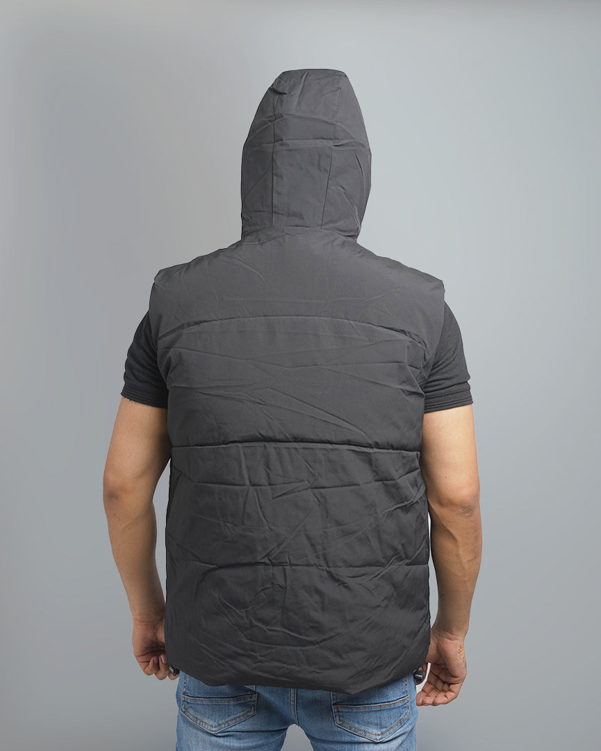 Men's Hooded Puffer Vest with Plush Lining - Warm and Insulated Sleeveless Outerwear